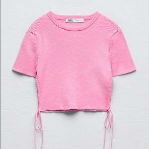 Zara Short Sleeve Ribbed Hot Pink Shirt - Size L